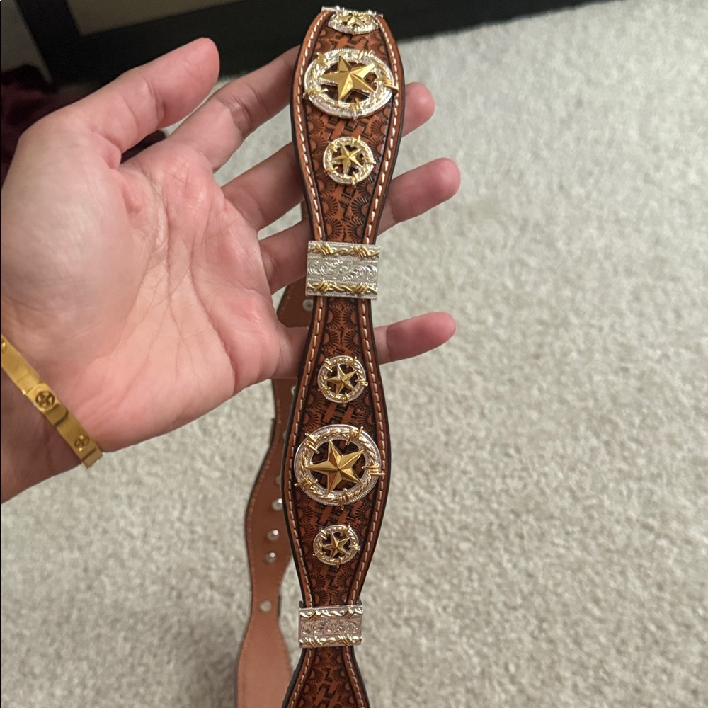 Nocona Brown and Silver Western Belt for men - Picture 3 of 7
